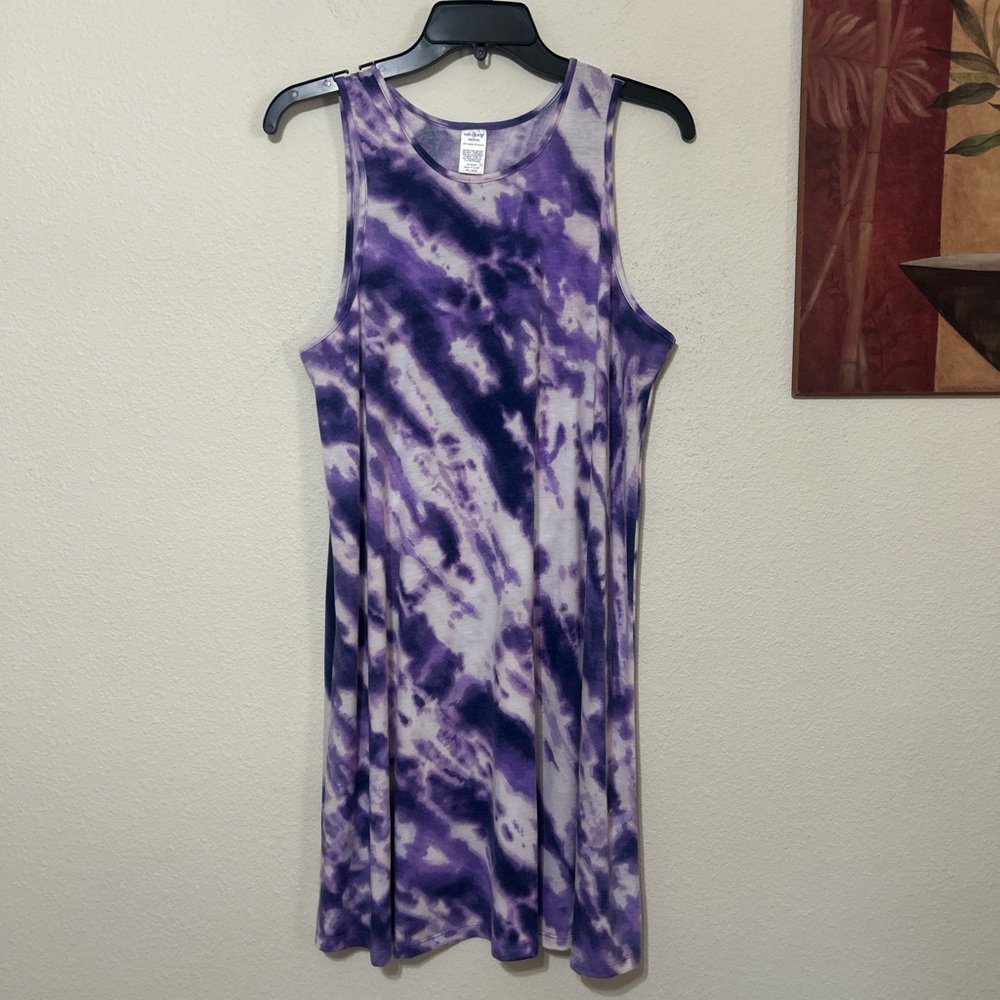 West Loop Purple Tie-Dye Sleeveless T-Shirt Dress - Size Medium - Picture 3 of 6